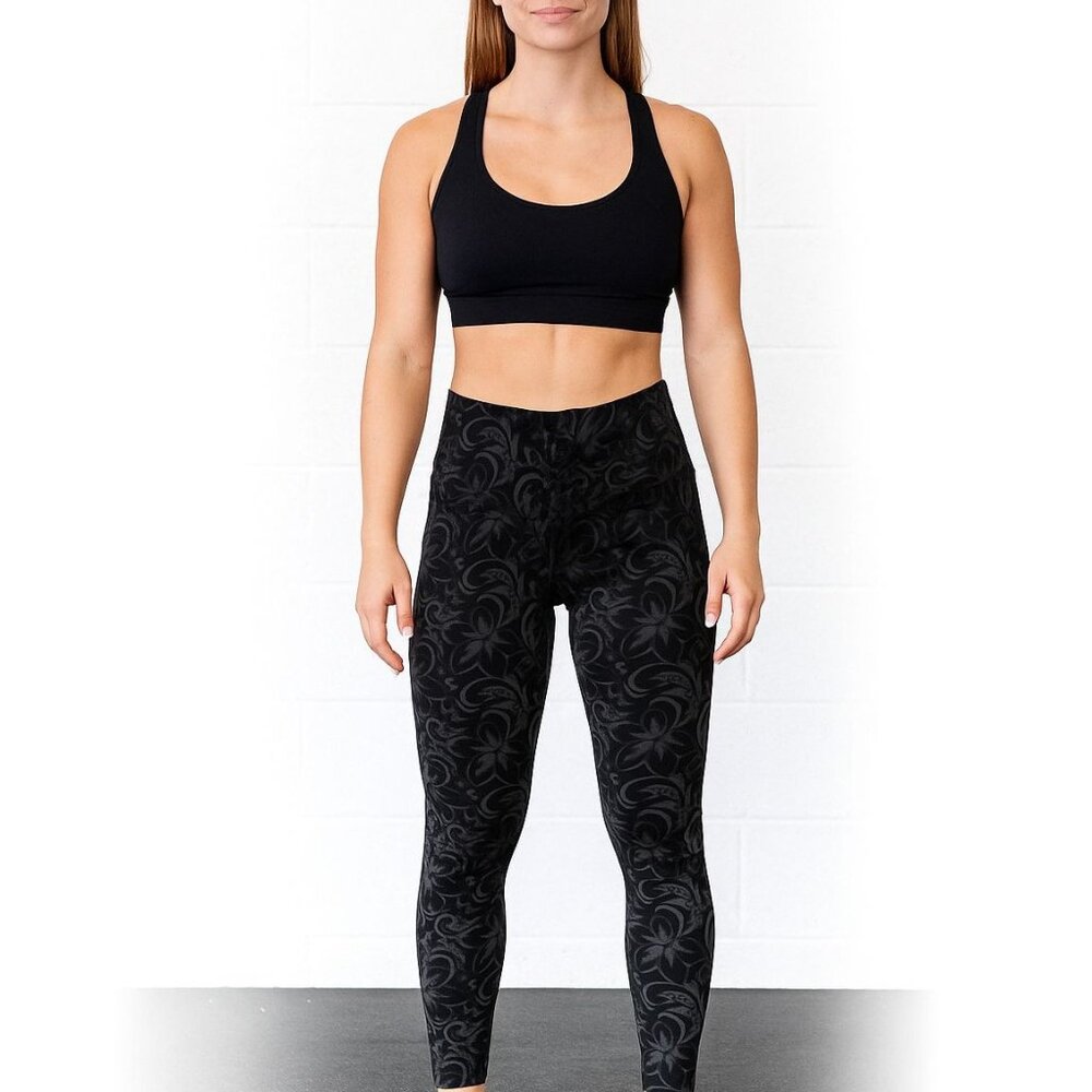 NWT Intro Tummy Control Leggings Black PM Floral Stretch Slim Yoga Athletisure